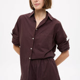 Chiara Cotton Shorts in chocolate brown with elastic waistband and side pockets