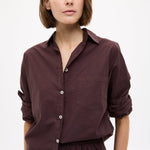 Chiara Cotton Shorts in chocolate brown with elastic waist and side pockets, relaxed fit, breathable cotton poplin