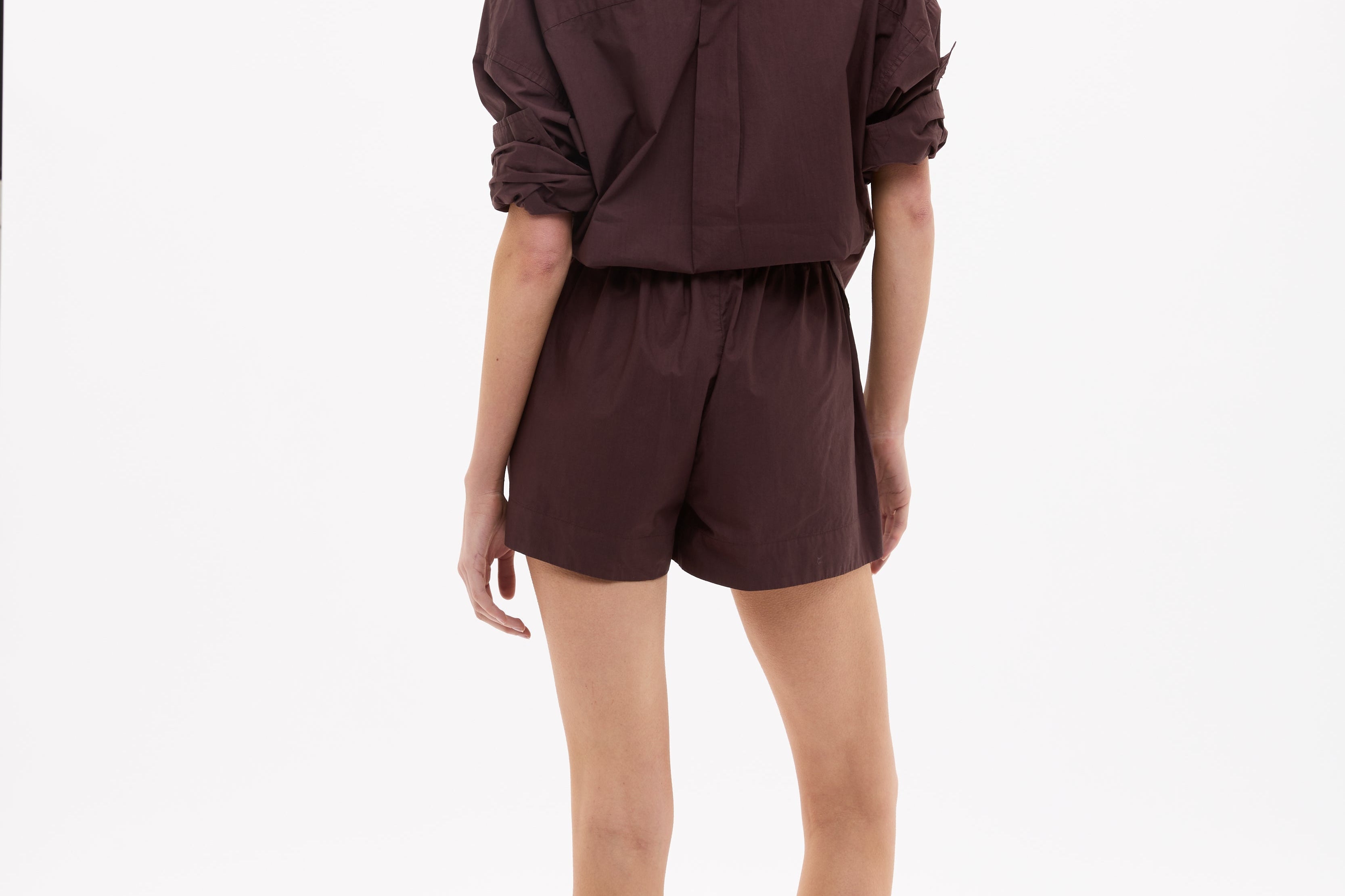Chiara Cotton Shorts in chocolate brown with elastic waist and side pockets