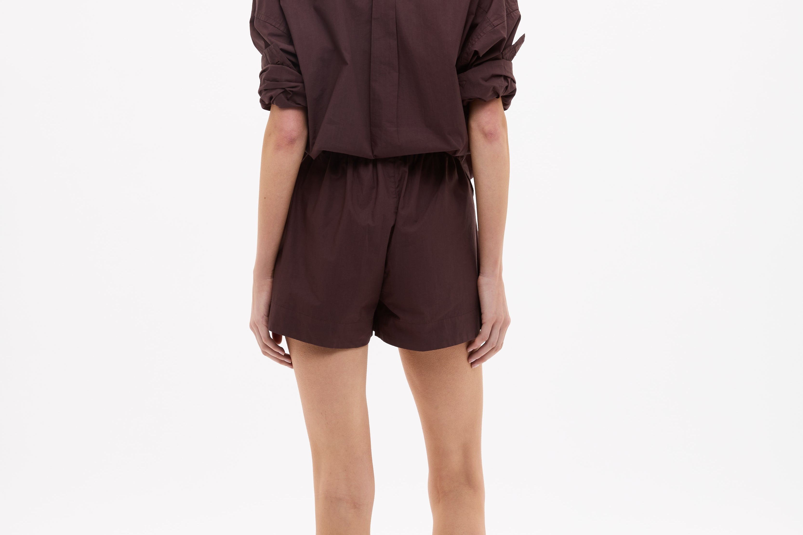 Chiara Cotton Shorts in chocolate with elastic waistband and side pockets