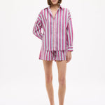 Chiara Long Sleeve Shirt in fuchsia multi-stripe with relaxed oversized fit and chest pocket