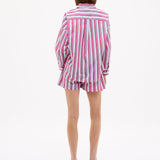 Chiara Long Sleeve Shirt in fuchsia multi-stripe with relaxed oversized fit and chest pocket