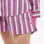 Chiara Long Sleeve Shirt in fuchsia multi-stripe with relaxed oversized fit and chest pocket