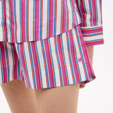 Chiara Long Sleeve Shirt in fuchsia multi-stripe with relaxed oversized fit and chest pocket