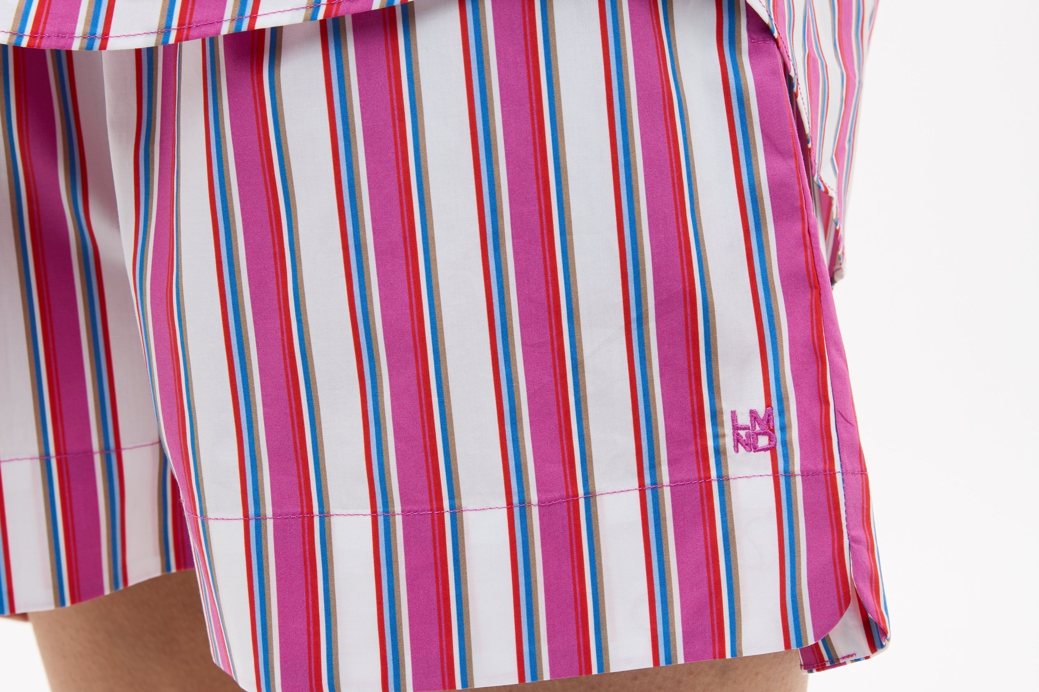 Chiara Long Sleeve Shirt in fuchsia multi-stripe with relaxed oversized fit and chest pocket