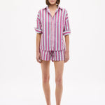 Chiara Long Sleeve Shirt in vibrant fuchsia multi-stripe with relaxed oversized fit and chest pocket
