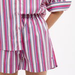 Chiara Long Sleeve Shirt in fuchsia multi-stripe with relaxed oversized fit and chest pocket