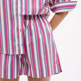Chiara Long Sleeve Shirt in fuchsia multi-stripe with relaxed oversized fit and chest pocket
