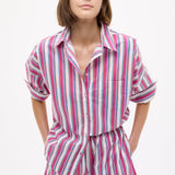 Chiara Long Sleeve Shirt in fuchsia multi stripe with oversized relaxed fit and chest pocket
