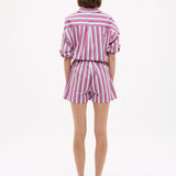 Chiara Long Sleeve Shirt in fuchsia multi-stripe with relaxed oversized fit and chest pocket