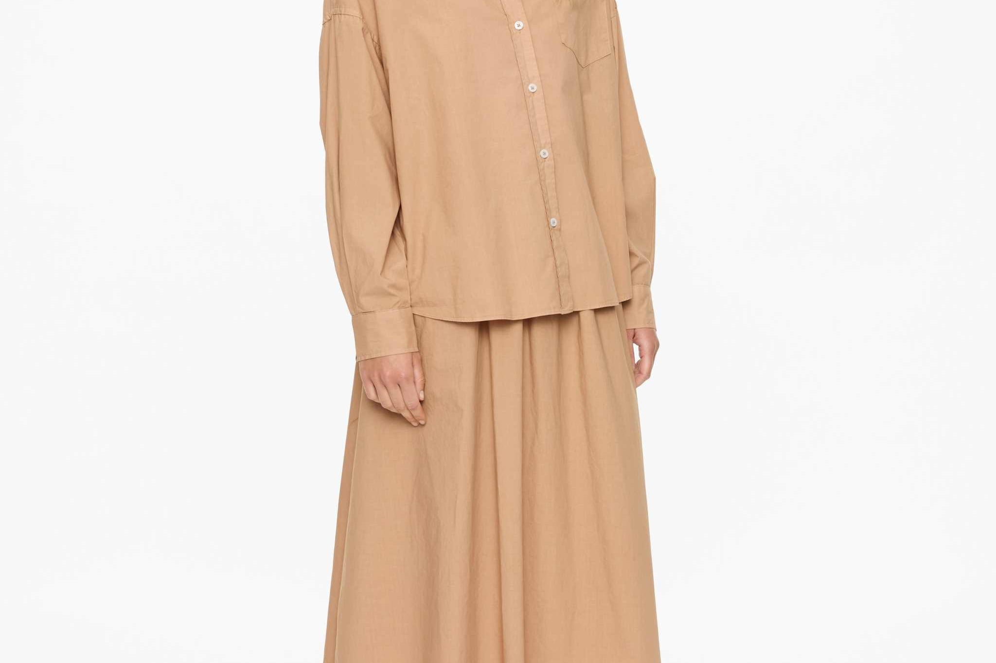 Chiara Toffee cotton skirt with elastic waist and side pockets in relaxed fit organic fabric