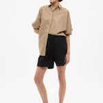 Black Chiara Mid Length Cotton Shorts with elastic waistband and side pockets