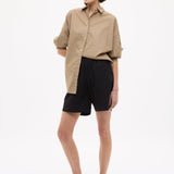 Black Chiara Mid Length Cotton Shorts with elastic waistband and side pockets