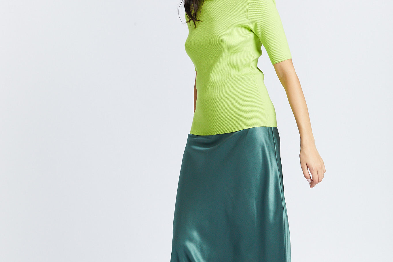 Short Sleeve Ribbed Top - Green Glow