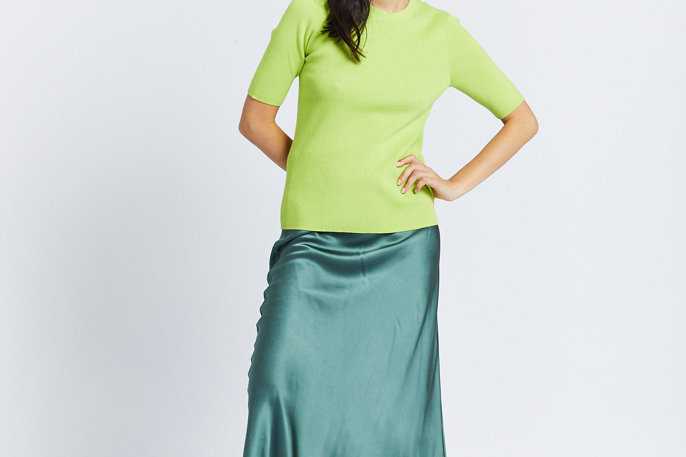 Short Sleeve Ribbed Top - Green Glow