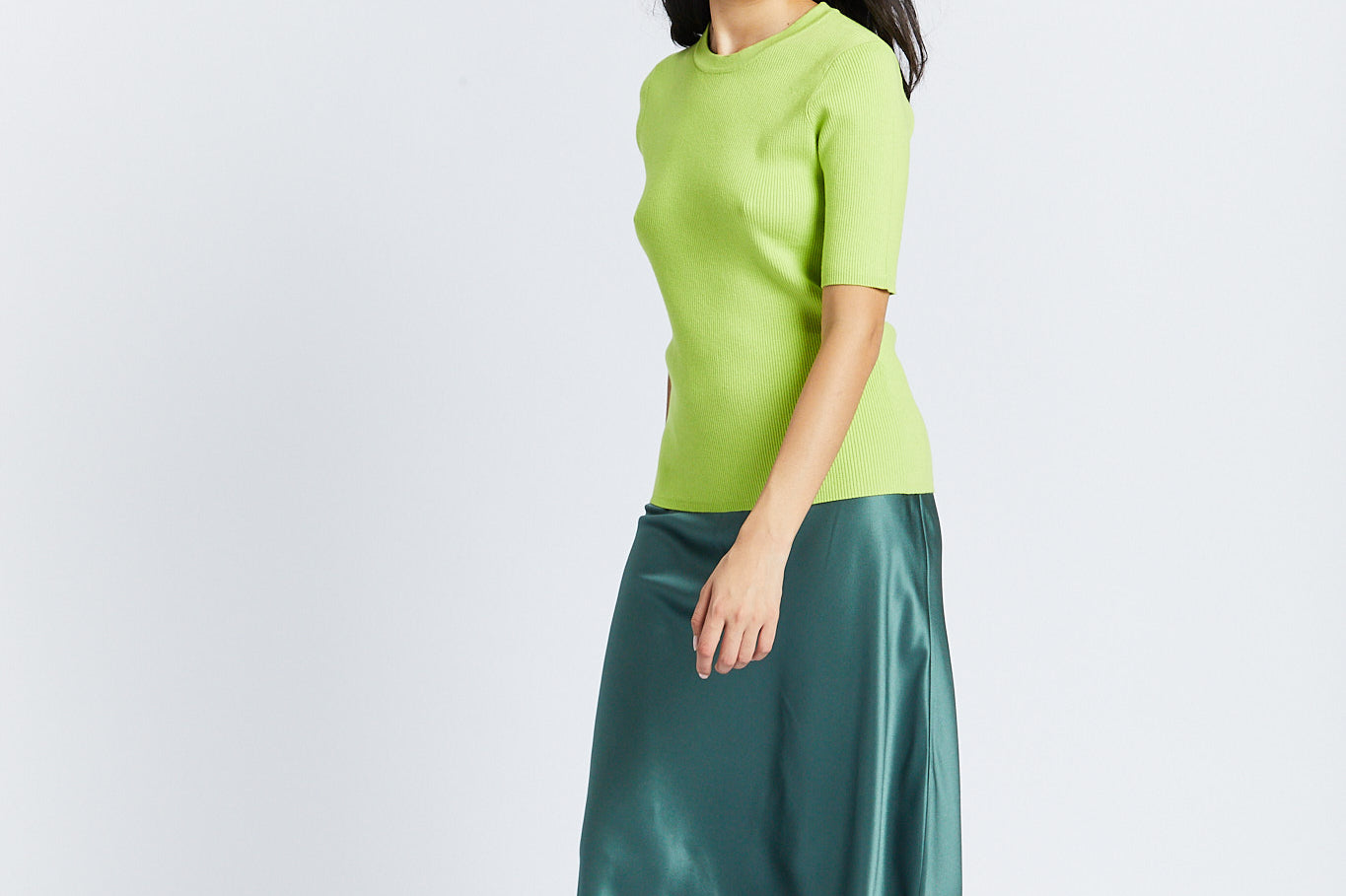 Short Sleeve Ribbed Top - Green Glow