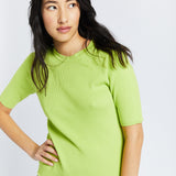 Short Sleeve Ribbed Top - Green Glow