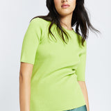 Short Sleeve Ribbed Top - Green Glow